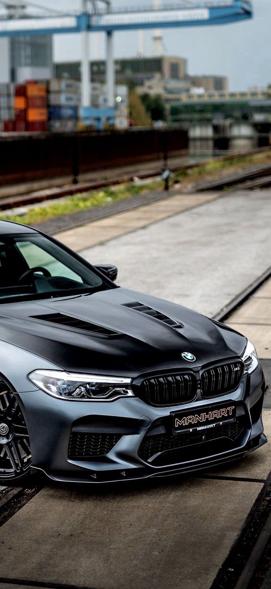 bmw m5, bmw, car, black, station, railway