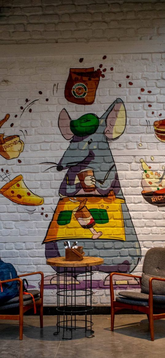 wall art, cafeteria, ratatouille, wall, drawing