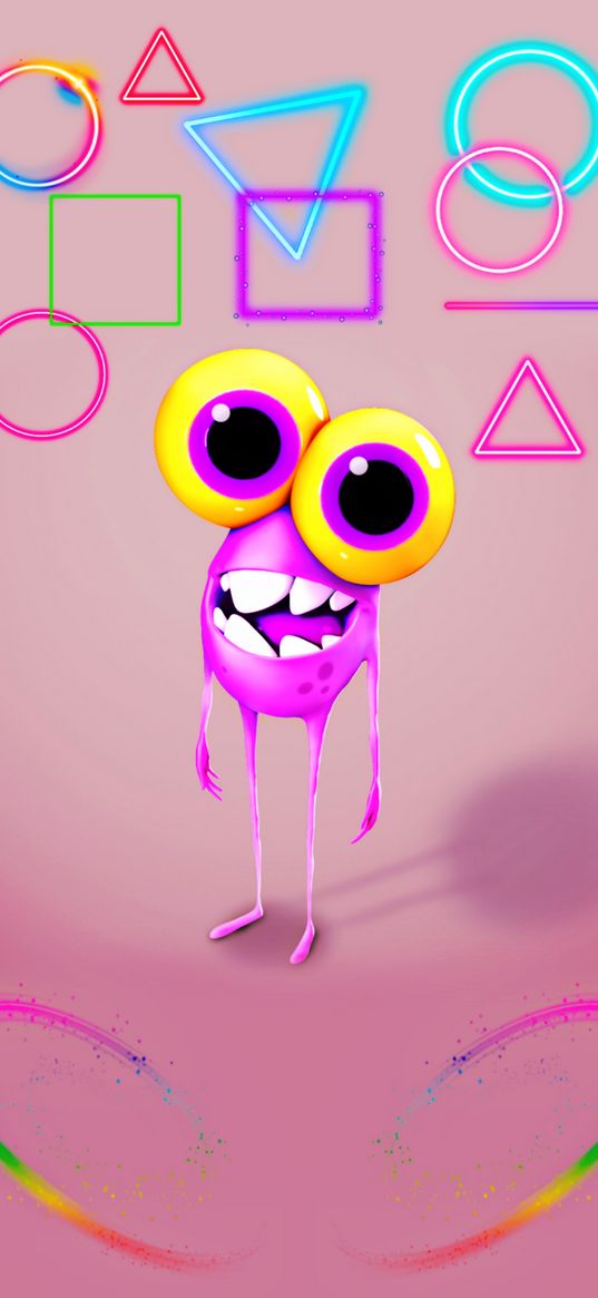 monster, bright, pink, big eyes, figures, neon, art