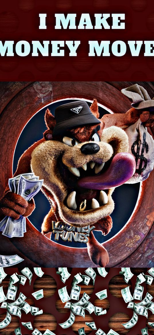 character, tasmanian devil, looney tunes, money, poster, digital art