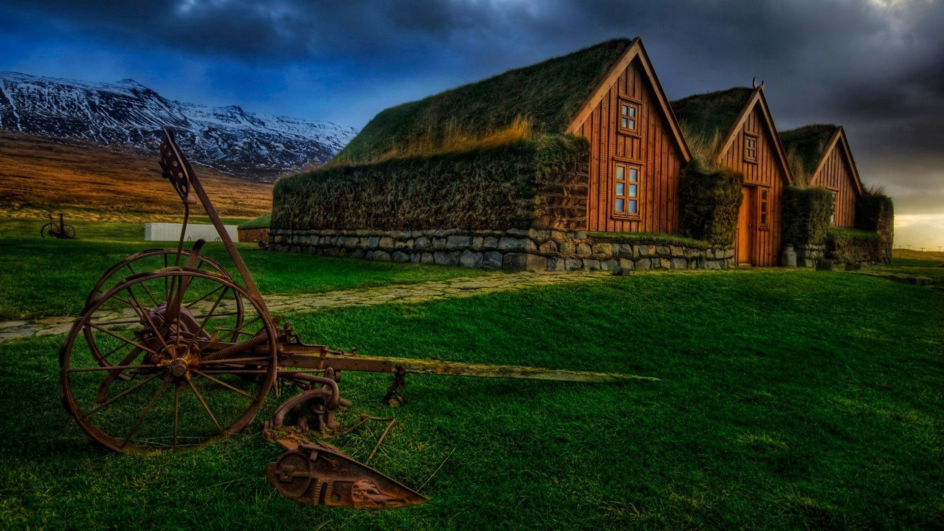 homes, old, grass, country