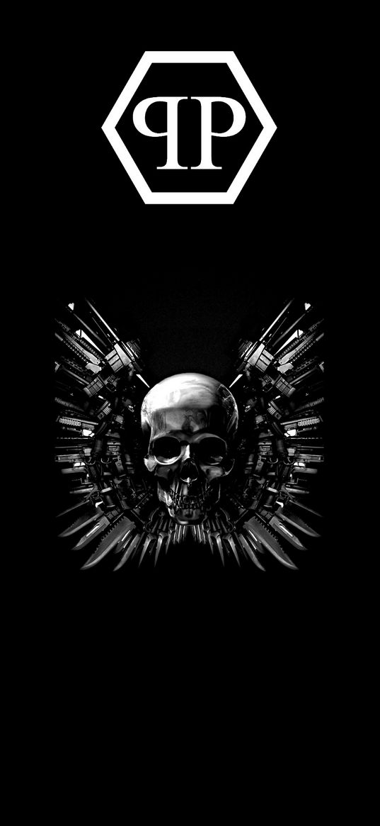 philip plein, logo, skull, knives, weapons