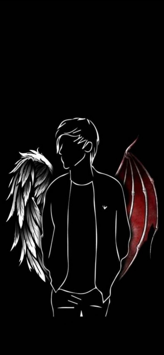 angel, devil, wings, black background