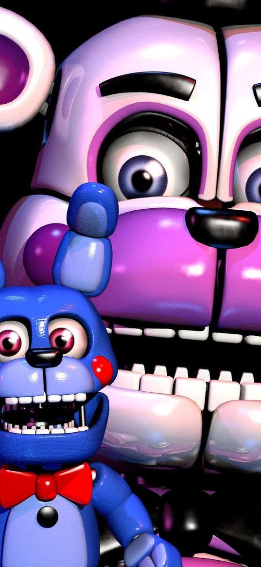 bear, rabbit, five nights at freddys, fnaf, robots, scary, black background