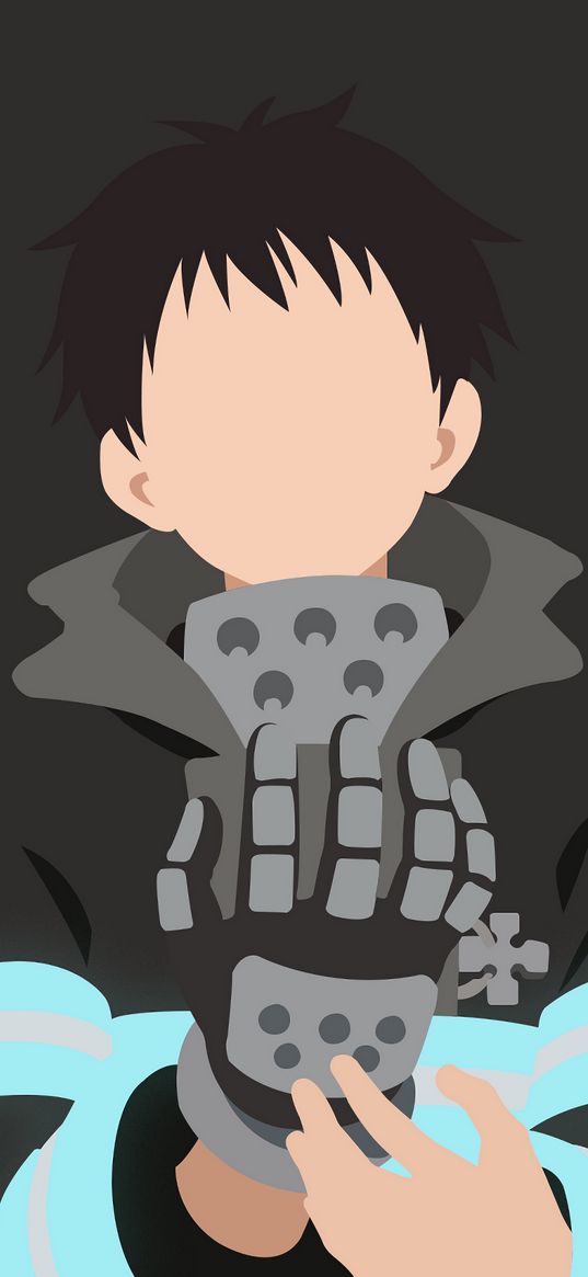 shinra kusakabe, fiery fire brigade, anime, guy, glove, minimalism