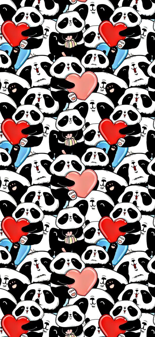 panda, hearts, layer, background, texture