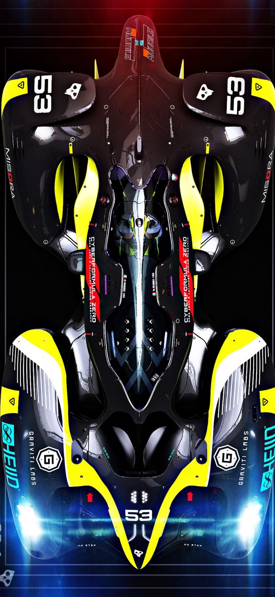 formula 1, sports car, car, bright, top view, digital art