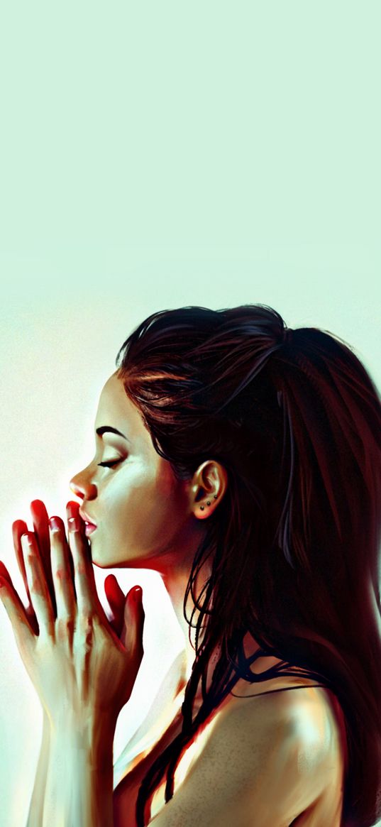 girl, hands, prayer, drawing, art