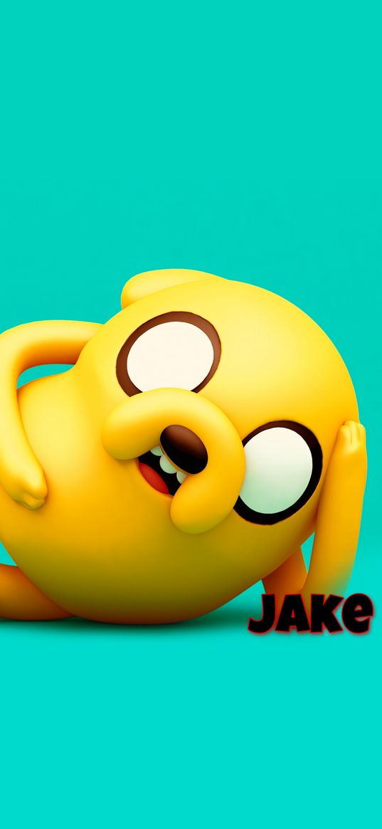 jake, character, yellow, adventure time, cartoon, turquoise background, digital art