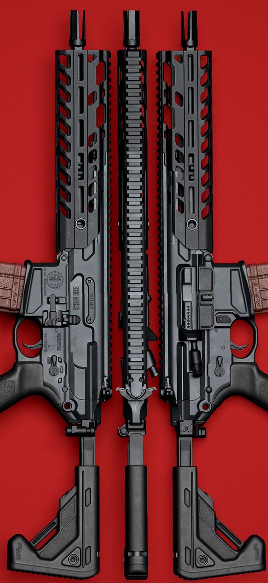 weapons, submachine gun, black, red background