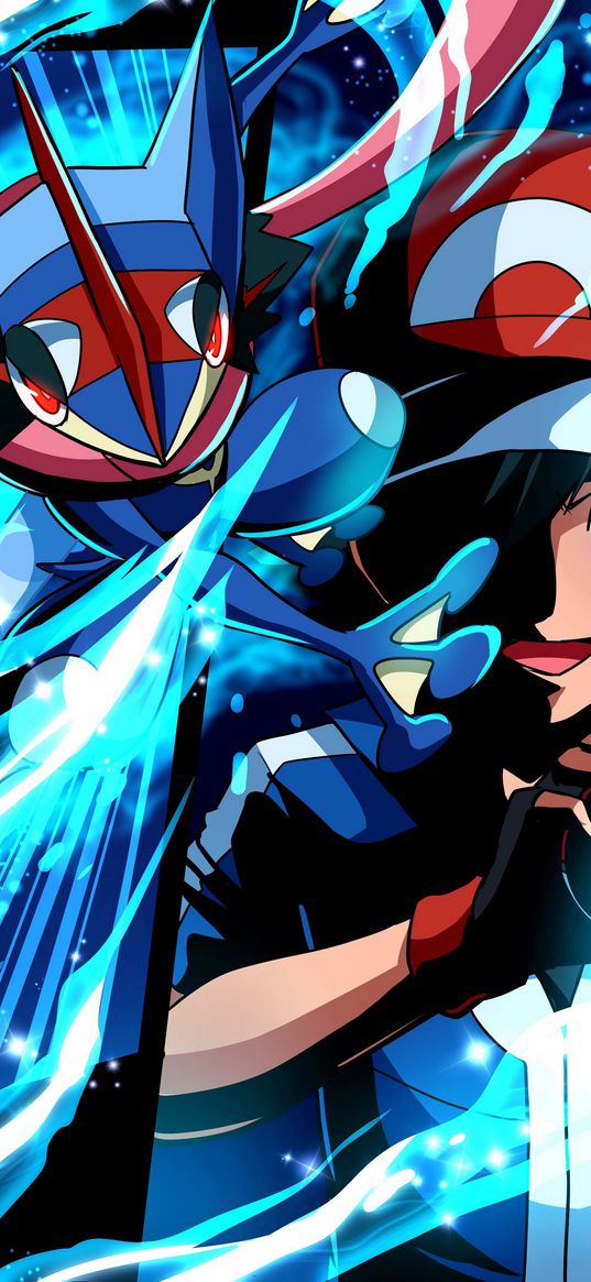 pokemon, ash, greninja, anime, blue, art