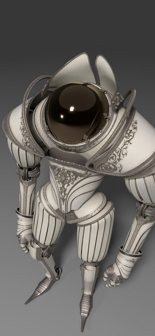 alien, armor, knight, pattern, vintage, grey, beige, digital art