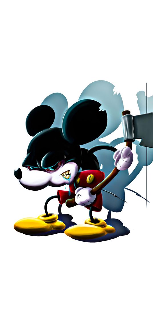 mickey mouse, mouse, axe, shadow, digital art