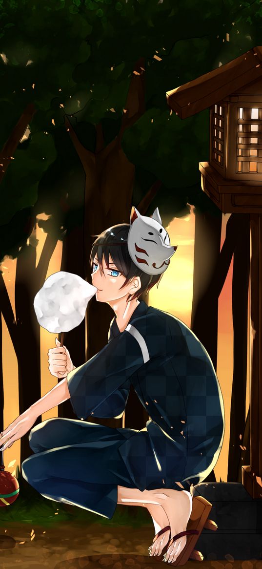 guy, kimono, mask, cotton candy, anime