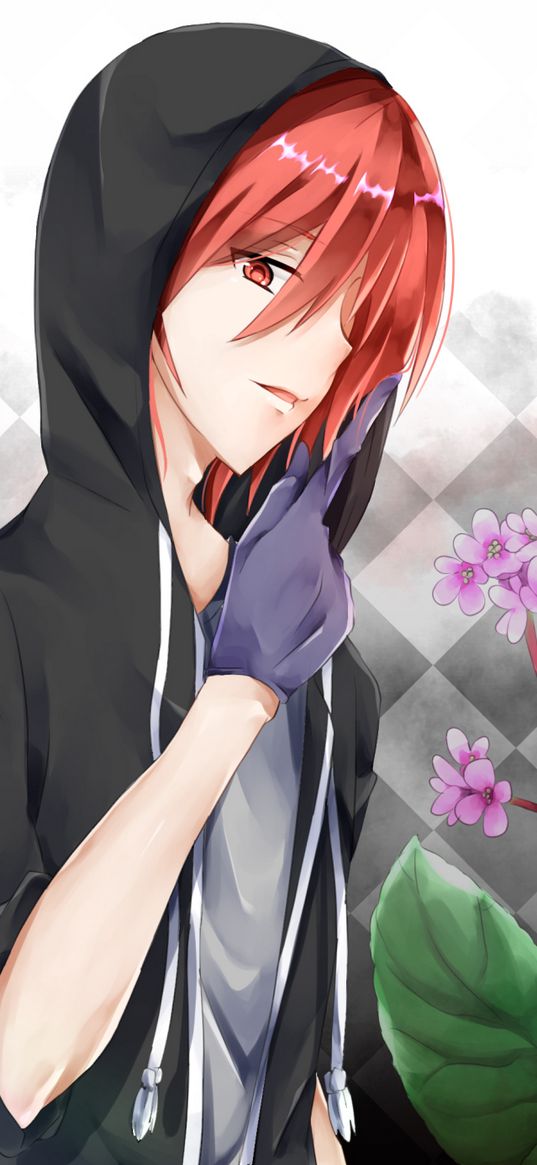 guy, gesture, glove, flowers, anime