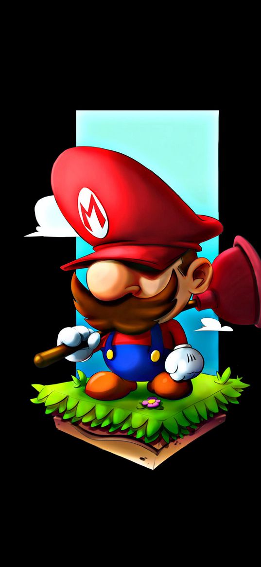 super mario, game, character, black background, digital art