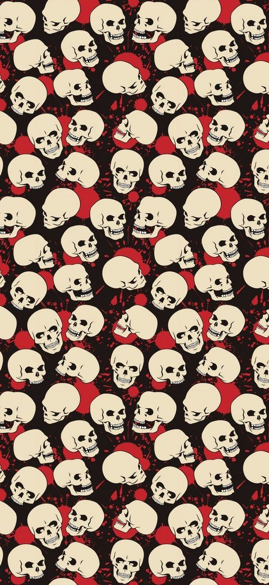 skulls, beige, paint, spot, red, black background, texture