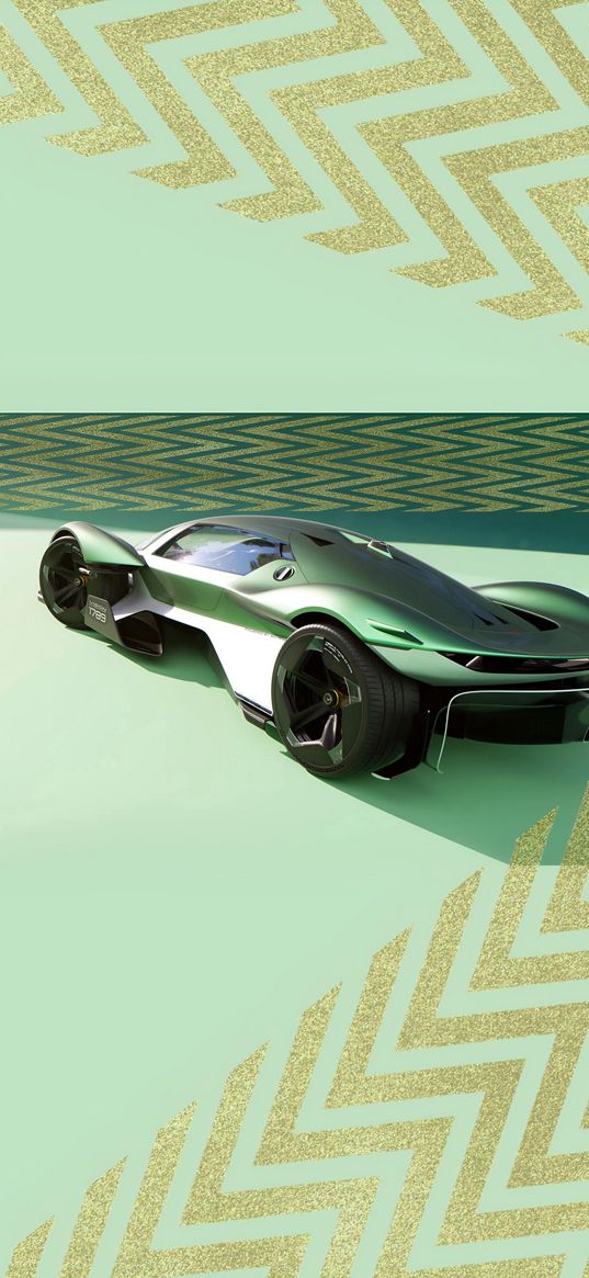 concept car, sports car, car, green, tire tracks, lines, stripes, bend, digital art