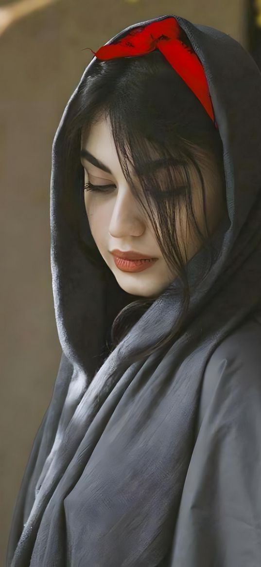 girl, beautiful, shawl, sad