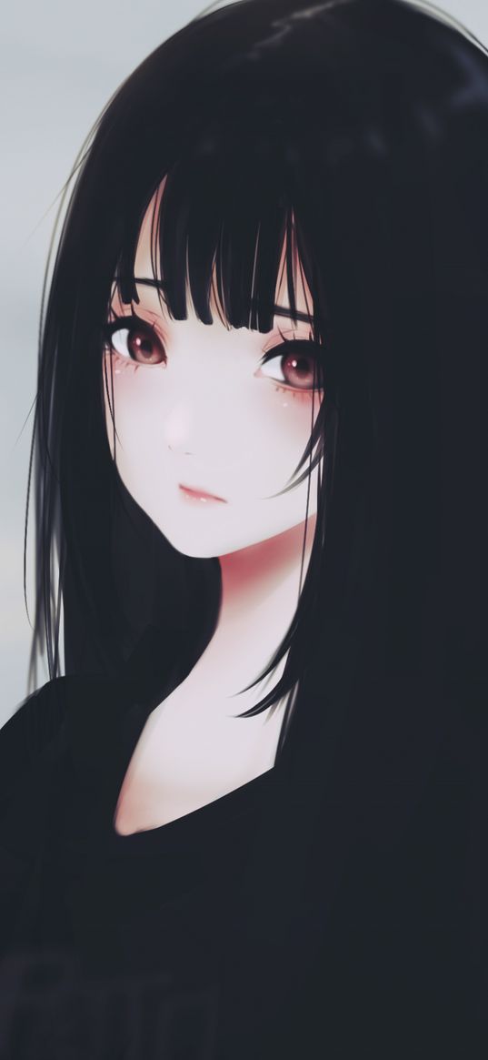 girl, brunette, sad, anime, art