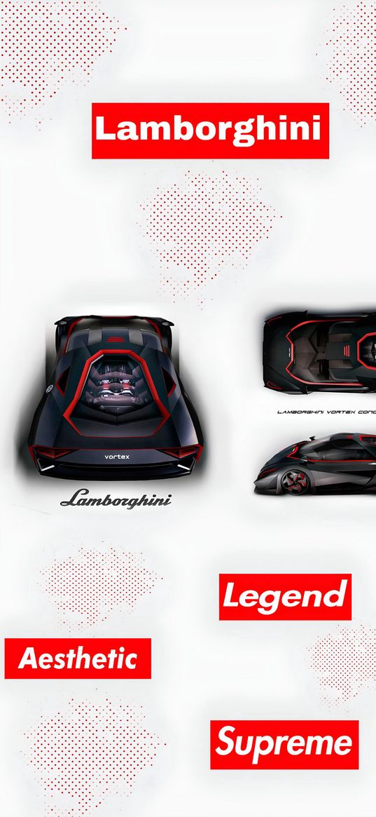 lamborghini, car, black, red, lettering, supreme, white background, digital art