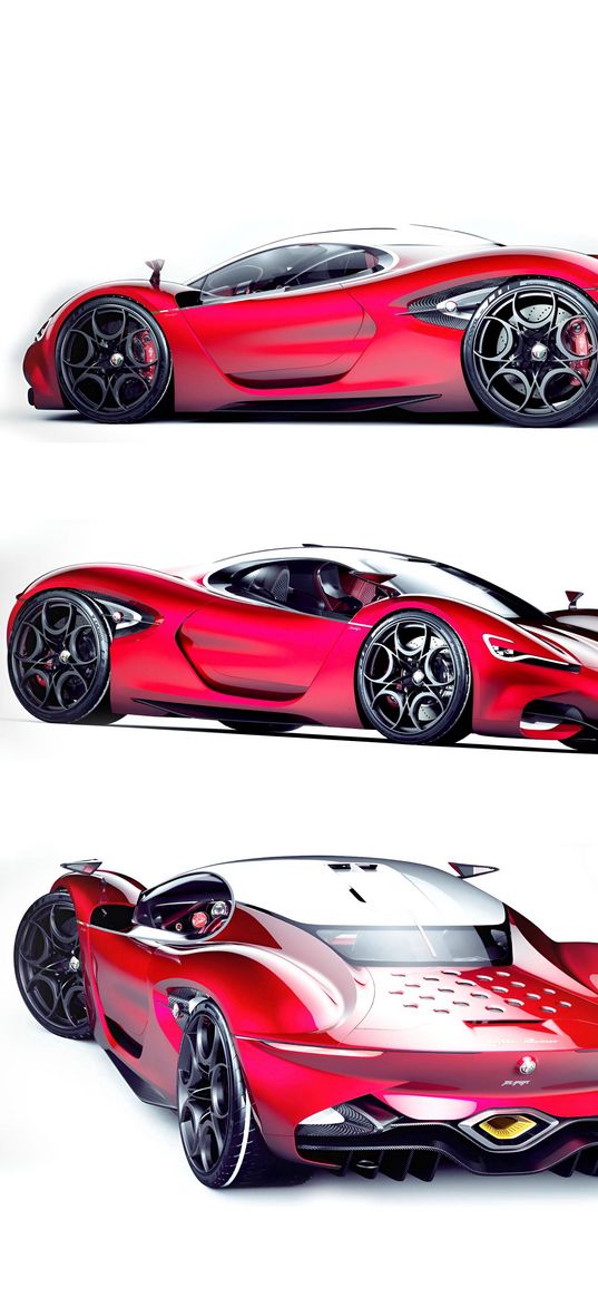 alfa romeo, concept car, sports car, car, red, white background, digital art