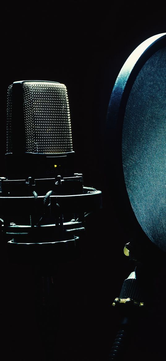 microphone, pop filter, music, dark