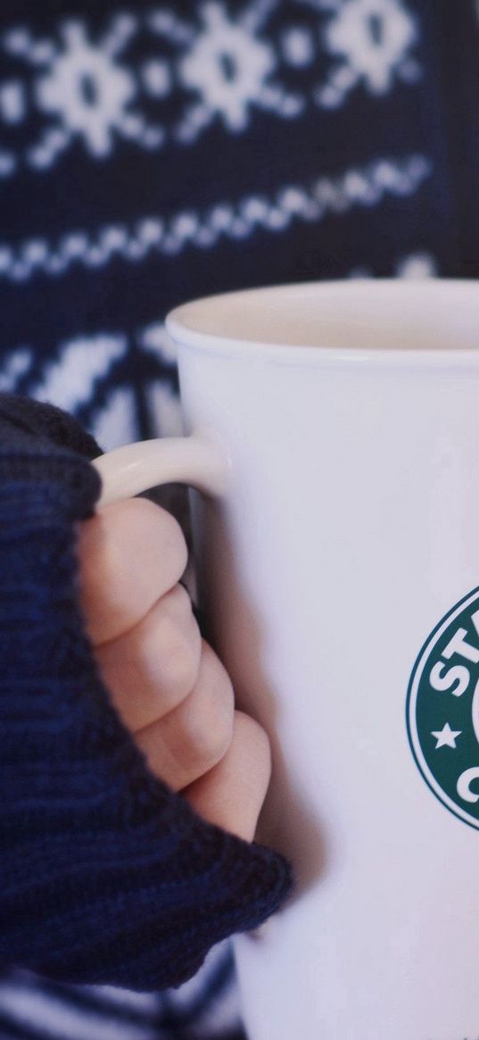 cup, coffee, hands, sweater, mood