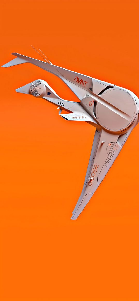 drone, airplane, future, fantasy, orange background, digital art