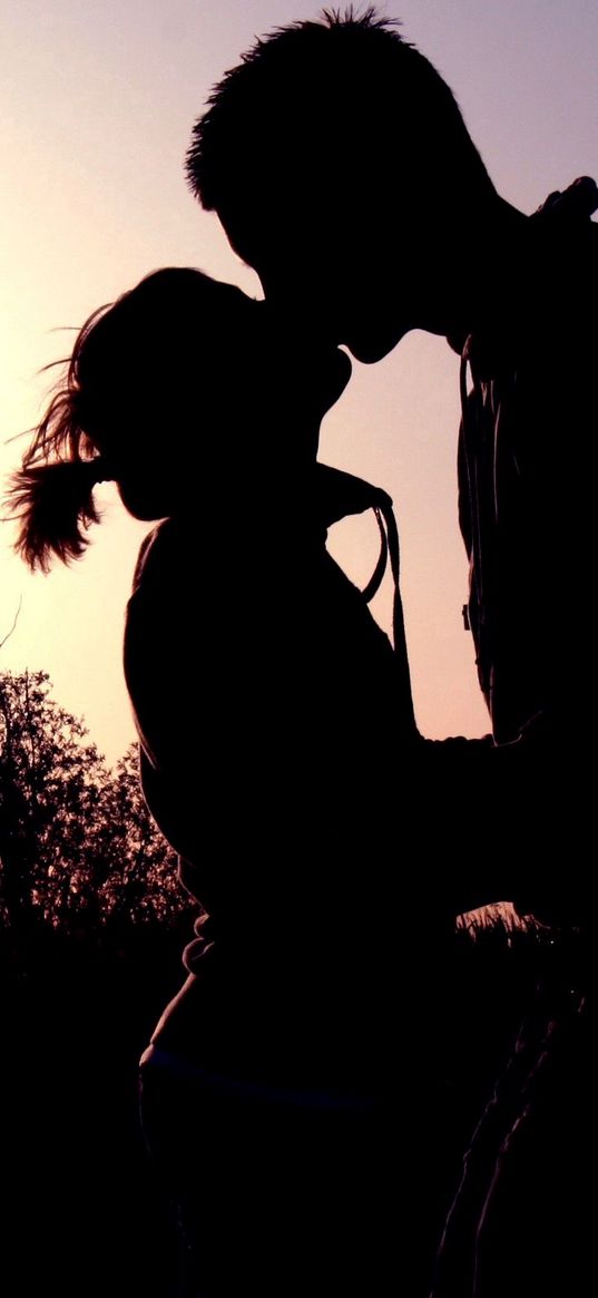 couple, shadow, sunset, kissing, hugging, romance