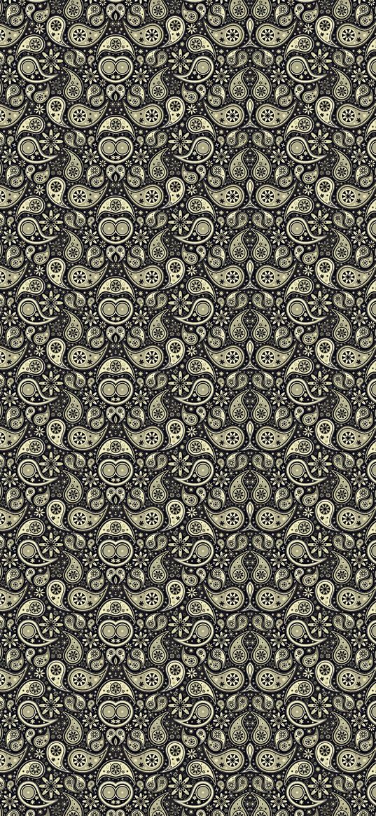 paisley, pattern, ornament, beige, black, abstraction