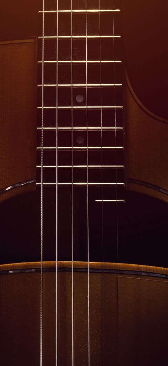 guitar, strings, fretboard, music, brown