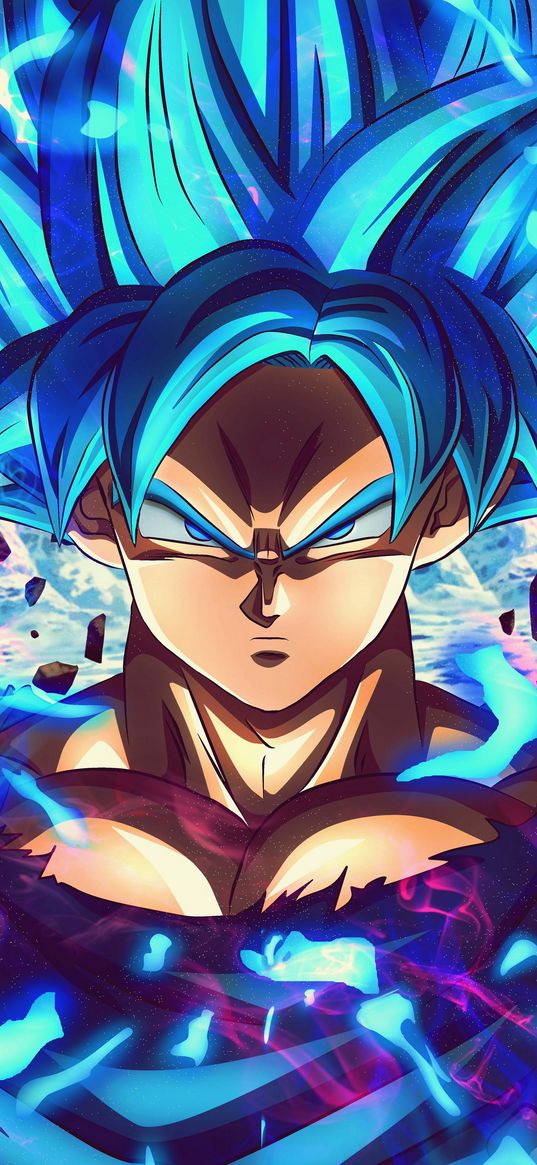 goku, dragonball, anime, fighter, evil, lightning, stones, blue