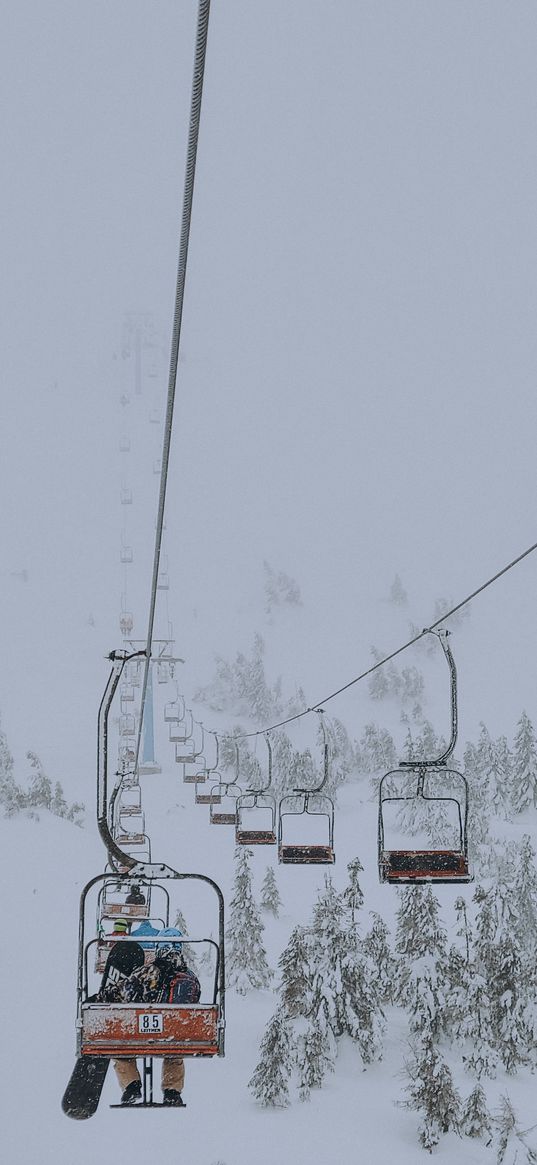 mountains, winter, snow, blizzard, cable car