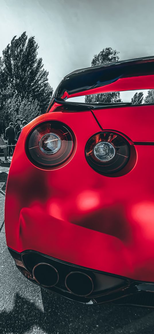 nissan, nissan gtr, auto, red auto, rear lights, red, grey