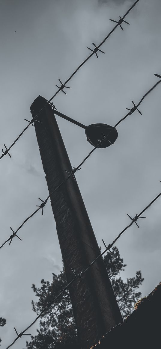 lattice, fence, barbed wire, sky, lantern, nature