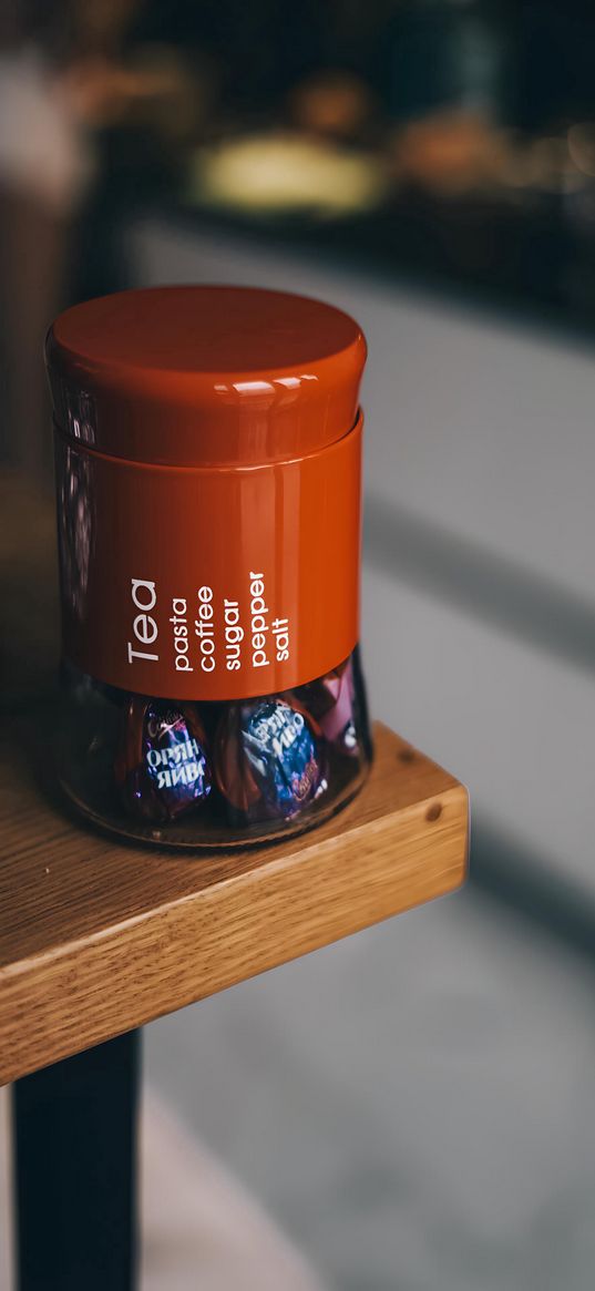 jar, red, candy, table