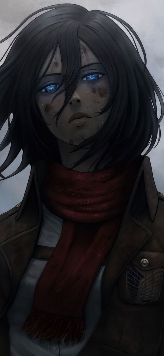 mikasa, attack on titan, art, blue eyes, anime