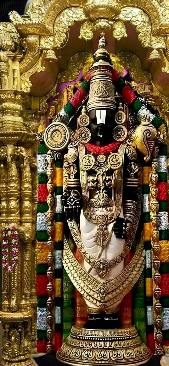 statue, god, gold, flowers, india