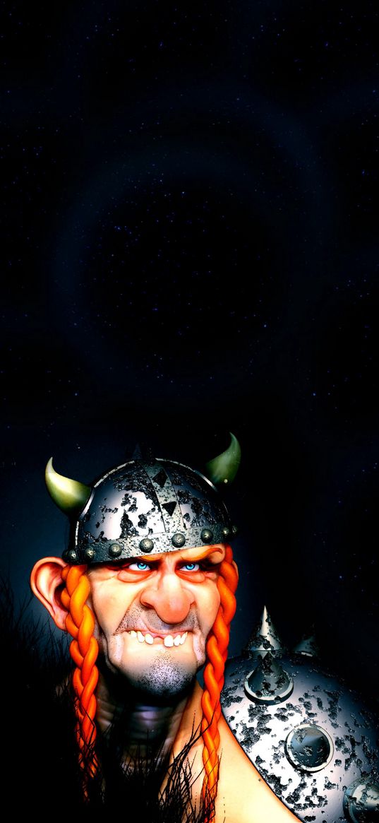 man, character, viking, funny, starry sky, digital art