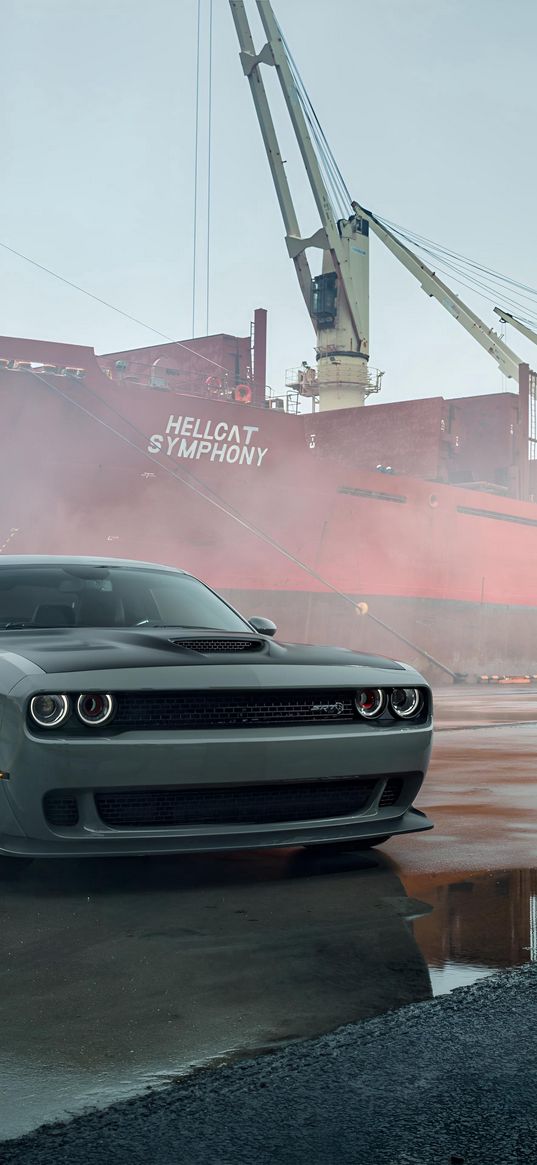 dodge, car, white, ship, fog