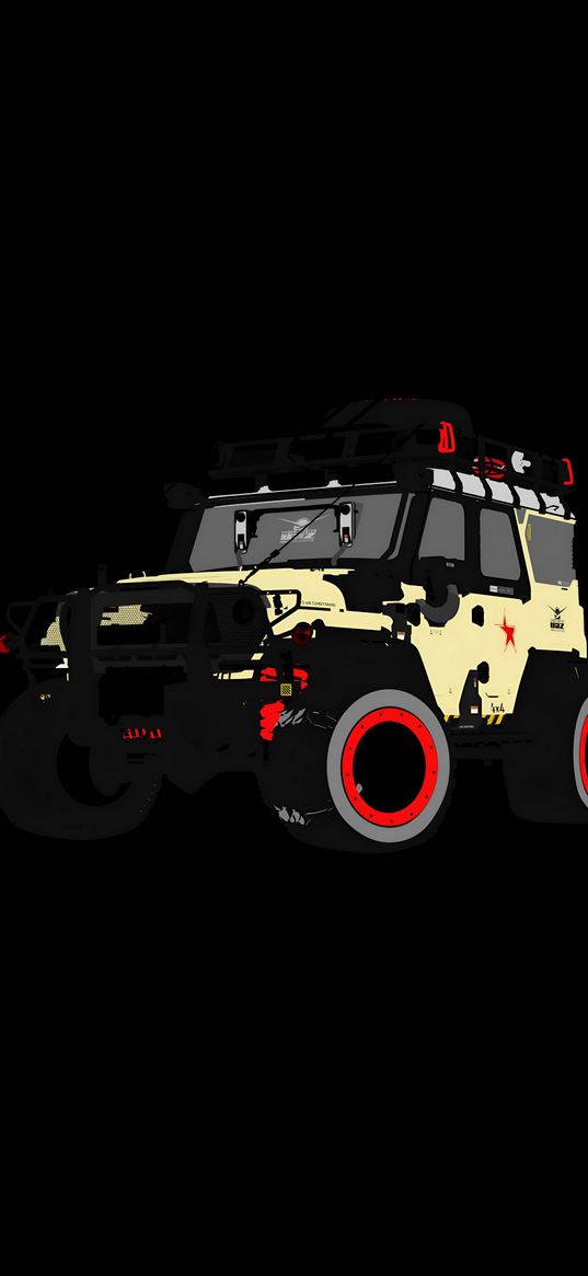 jeep, car, silhouette, black background, digital art