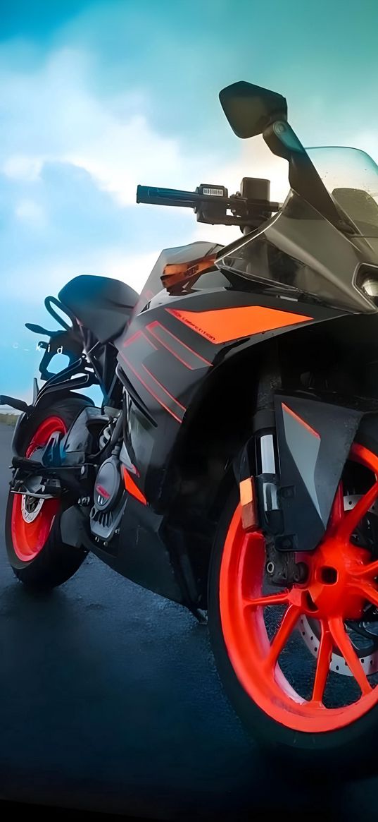 ktm, motorcycle, bike, black, red, orange