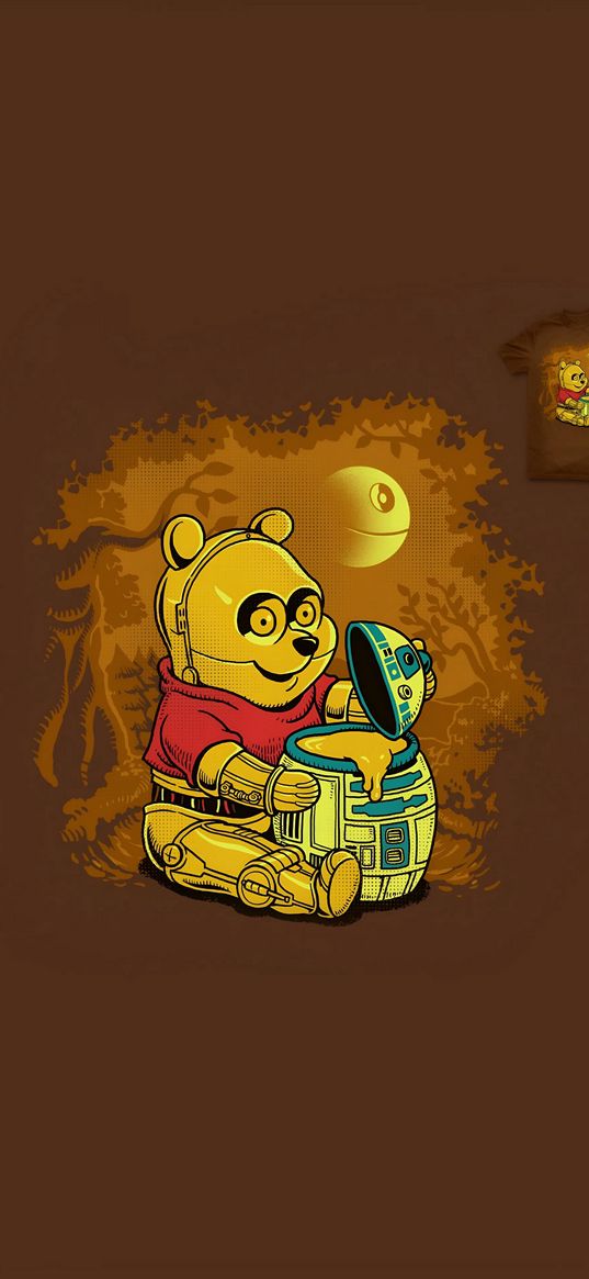 winnie the pooh, robot, barrel, honey, digital art