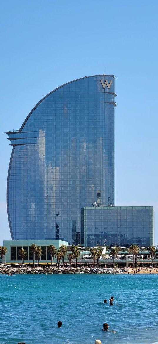 barcelona, seaside, beach, spain, hotel, building, architecture