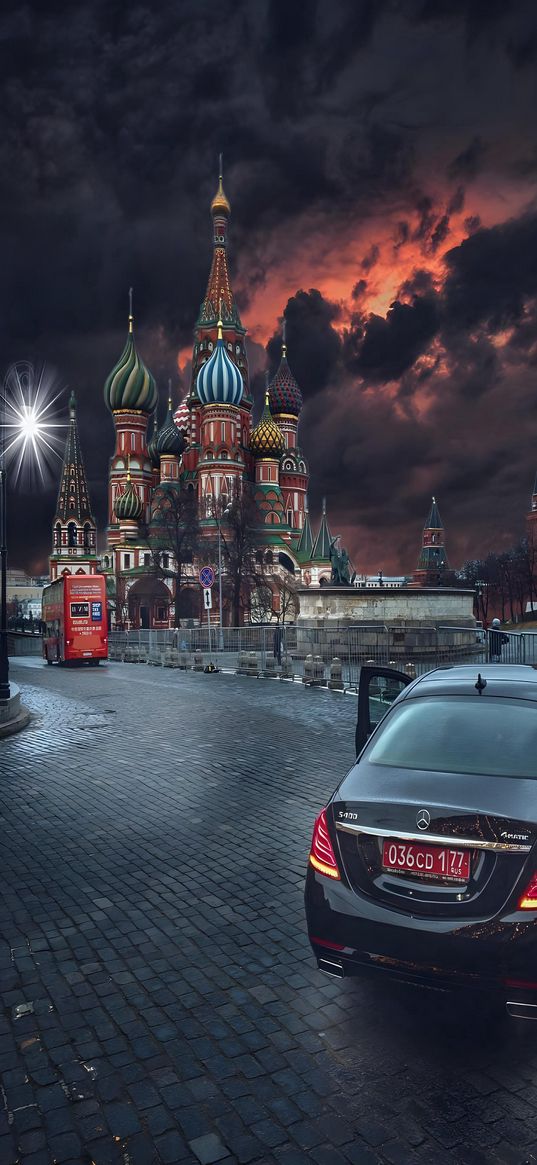 mercedes, russia, moscow, car, black, red square, kremlin