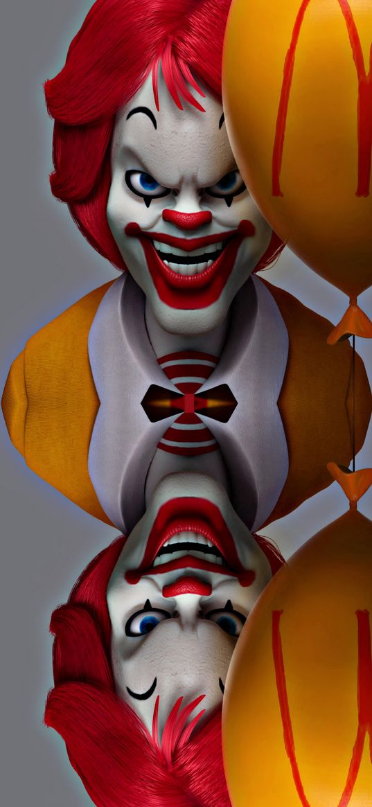 clown, balloon, mcdonald's, yellow, red, art