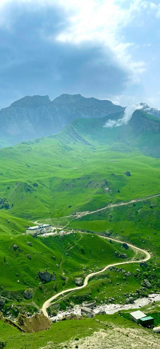 azerbaijan, village, nature, beautiful, green, mountain, sky, clouds