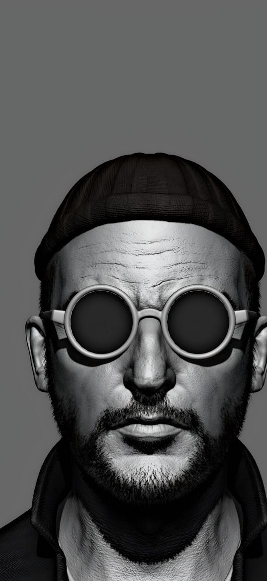 leon, jean reno, man, portrait, black and white, digital art