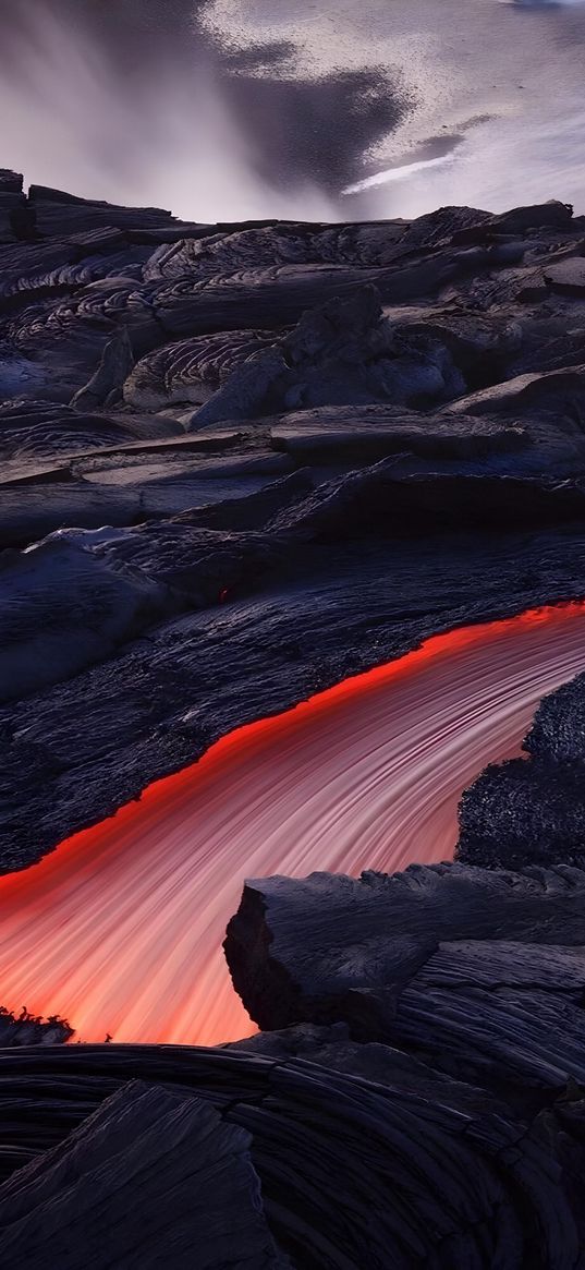 volcano, rocks, lava, sky